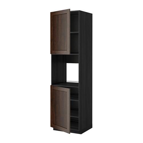МЕТОД Высок шкаф д/духовки/2дверцы/полки - под дерево черный, Эдсерум под дерево коричневый, 60x60x220 см