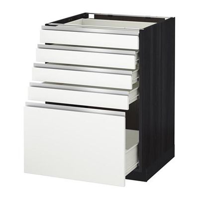 МЕТОД / ФОРВАРА Напольный шкаф с 5 ящиками - 60x60 см, Нодста белый/алюминий, под дерево черный