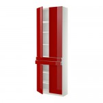 МЕТОД / МАКСИМЕРА Высокий шкаф+полки/2 ящика/4 дверцы - Рингульт глянцевый красный, белый