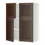 МЕТОД Навесной шкаф с полками/4дверцы - белый, Эдсерум под дерево коричневый