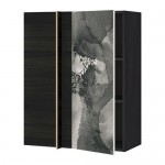 МЕТОД Угловой навесной шкаф с полками - под дерево черный, Кальвиа с печатным рисунком, 88x37x100 см