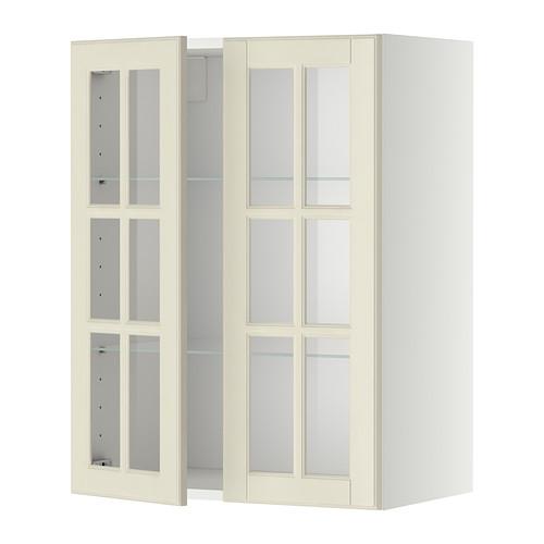 МЕТОД Навесной шкаф с полками/2 стекл дв - белый, Будбин белый с оттенком, 60x80 см МЕТОД Навесной шкаф с полками/2 стекл дв - белый, Будбин белый с оттенком, 60x80 см