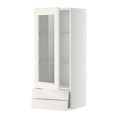 МЕТОД / МАКСИМЕРА Навесной шкаф/стекл дверца/2 ящика - 40x100 см, Лаксарби белый, белый