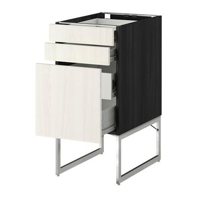 МЕТОД / ФОРВАРА Напольн шкаф 3фронт пнл/2низ/2ср ящ - 40x60x60 см, Росдаль белый ясень, под дерево черный