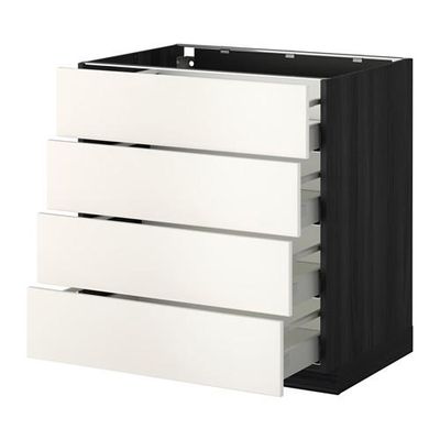 МЕТОД / МАКСИМЕРА Напольн шкаф 4 фронт панели/4 ящика - 80x60 см, Веддинге белый, под дерево черный МЕТОД / МАКСИМЕРА Напольн шкаф 4 фронт панели/4 ящика - 80x60 см, Веддинге белый, под дерево черный