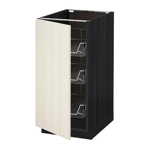 МЕТОД Напольный шкаф с проволочн ящиками - под дерево черный, Хитарп белый с оттенком, 40x60 см