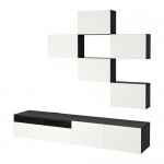 БЕСТО Шкаф для ТВ, комбинация - черно-коричневый/вассвикен белый, направляющие ящика, плавно закр