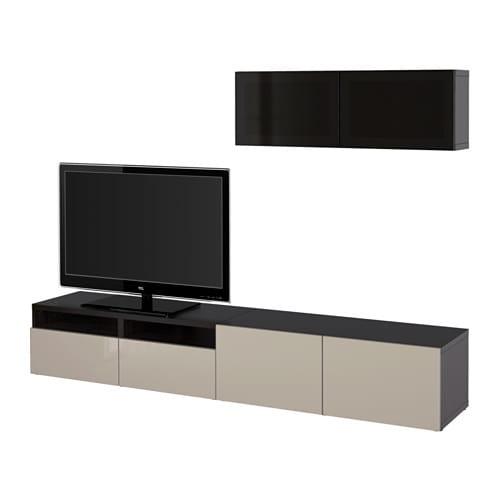 БЕСТО Шкаф для ТВ, комбин/стеклян дверцы - черно-коричневый/Сельсвикен глянцевый/бежевый/дымчатое стекло, направляющие ящика,нажимные БЕСТО Шкаф для ТВ, комбин/стеклян дверцы - черно-коричневый/Сельсвикен глянцевый/бежевый/дымчатое стекло, направляющие ящика,нажимные