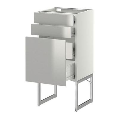 МЕТОД / ФОРВАРА Напольн шкаф 3фронт пнл/2низ/2ср ящ - 40x37x60 см, Гревста нержавеющ сталь, белый МЕТОД / ФОРВАРА Напольн шкаф 3фронт пнл/2низ/2ср ящ - 40x37x60 см, Гревста нержавеющ сталь, белый