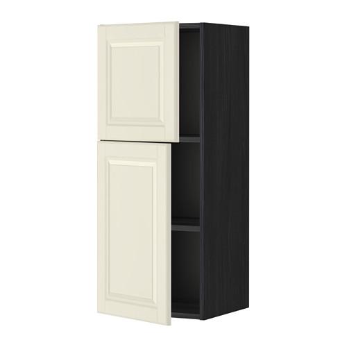 МЕТОД Навесной шкаф с полками/2дверцы - под дерево черный, Будбин белый с оттенком, 40x100 см