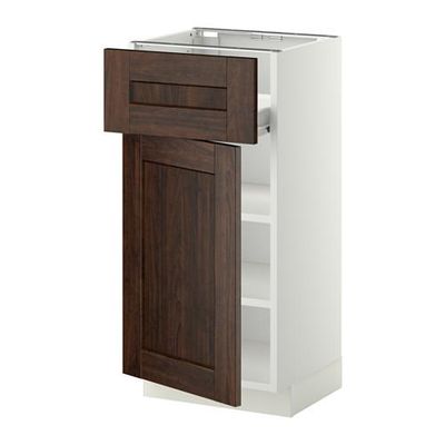 МЕТОД / ФОРВАРА Напольн шкаф с полкой/ящиком/дверью - белый, Эдсерум под дерево коричневый, 40x37 см МЕТОД / ФОРВАРА Напольн шкаф с полкой/ящиком/дверью - белый, Эдсерум под дерево коричневый, 40x37 см
