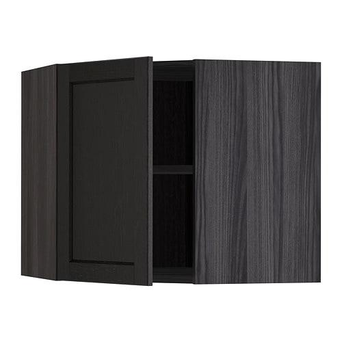 МЕТОД Угловой навесной шкаф с полками - под дерево черный, Лерх черная морилка, 68x60 см