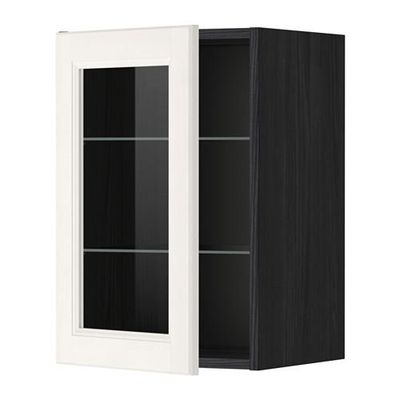 МЕТОД Навесной шкаф с полками/стекл дв - 40x60 см, Лаксарби белый, под дерево черный МЕТОД Навесной шкаф с полками/стекл дв - 40x60 см, Лаксарби белый, под дерево черный
