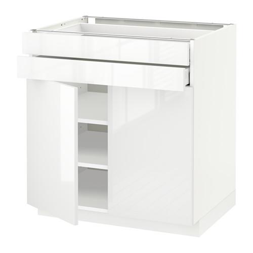 МЕТОД / МАКСИМЕРА Напольный шкаф/2дверцы/2ящика - белый, Рингульт глянцевый белый, 80x60 см