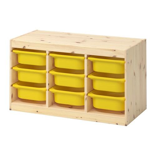 ТРУФАСТ Комбинация д/хранения+контейнерами - светлая беленая сосна/желтый