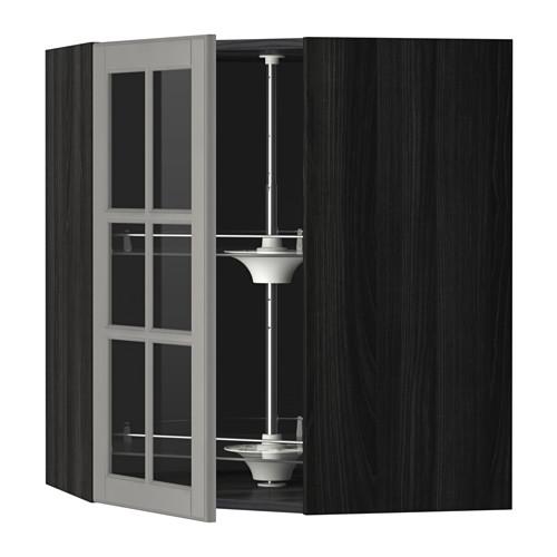 МЕТОД Углов навесн шк с врщ скц/сткл дв - под дерево черный, Будбин серый, 68x80 см МЕТОД Углов навесн шк с врщ скц/сткл дв - под дерево черный, Будбин серый, 68x80 см