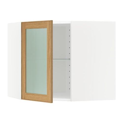 МЕТОД Углов навесн шк с полками/сткл дв - белый, Экестад дуб, 68x60 см МЕТОД Углов навесн шк с полками/сткл дв - белый, Экестад дуб, 68x60 см