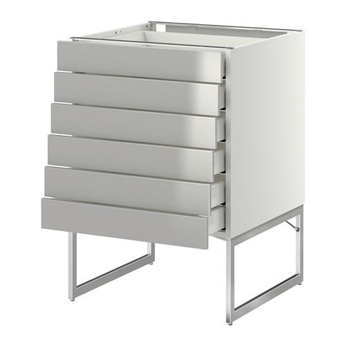 МЕТОД / МАКСИМЕРА Напольн шкаф 6фронт пнл/6 низ ящ - белый, Гревста нержавеющ сталь, 60x60x60 см МЕТОД / МАКСИМЕРА Напольн шкаф 6фронт пнл/6 низ ящ - белый, Гревста нержавеющ сталь, 60x60x60 см