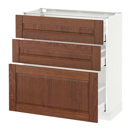 МЕТОД / МАКСИМЕРА Напольный шкаф с 3 ящиками - белый, Филипстад коричневый, 80x37 см