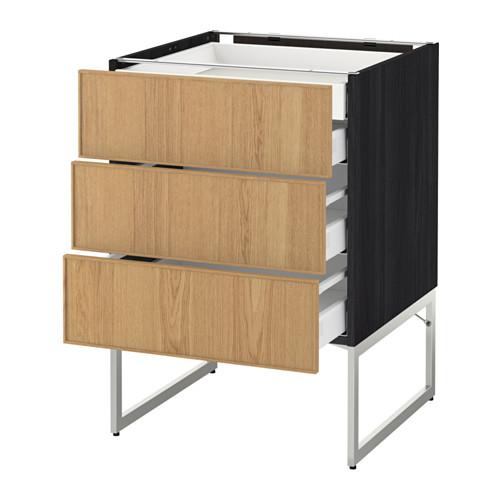 МЕТОД / МАКСИМЕРА Напольн шкаф 3фронт пнл/2низ/2ср ящ - под дерево черный, Экестад дуб, 60x60x60 см