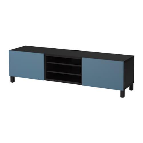 БЕСТО Тумба д/ТВ с ящиками - черно-коричневый/Вальвикен темно-синий, направляющие ящика, плавно закр БЕСТО Тумба д/ТВ с ящиками - черно-коричневый/Вальвикен темно-синий, направляющие ящика, плавно закр