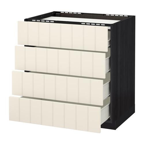 МЕТОД / ФОРВАРА Напольн шкаф/4фронт пнл/4ящика - 80x60 см, Хитарп белый с оттенком, под дерево черный МЕТОД / ФОРВАРА Напольн шкаф/4фронт пнл/4ящика - 80x60 см, Хитарп белый с оттенком, под дерево черный