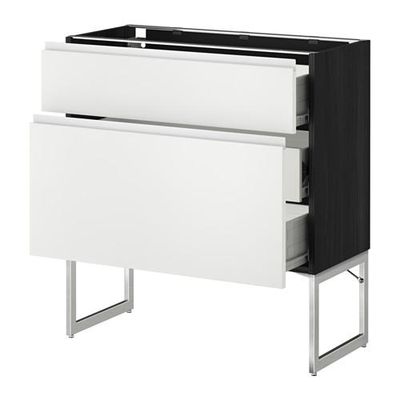 МЕТОД / ФОРВАРА Наполн шк 2 фрнт/3 средн ящ - 80x37x60 см, Нодста белый/алюминий, под дерево черный