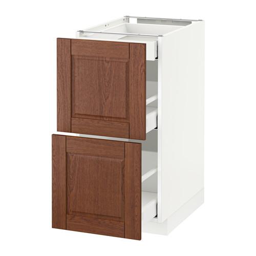 МЕТОД / МАКСИМЕРА Напольный шкаф/2фасада/3ящика - белый, Филипстад коричневый, 40x60 см