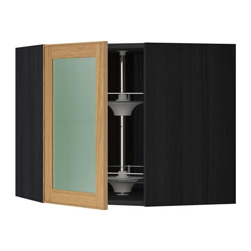 МЕТОД Углов навесн шк с врщ скц/сткл дв - под дерево черный, Экестад дуб, 68x60 см МЕТОД Углов навесн шк с врщ скц/сткл дв - под дерево черный, Экестад дуб, 68x60 см