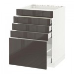 МЕТОД / МАКСИМЕРА Напольн шк д/вар панели/5фасад/4ящ - 60x60 см, Рингульт глянцевый серый, белый