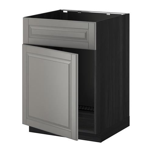 МЕТОД Напольный шкаф п-мойку с дв/фр пнл - под дерево черный, Будбин серый