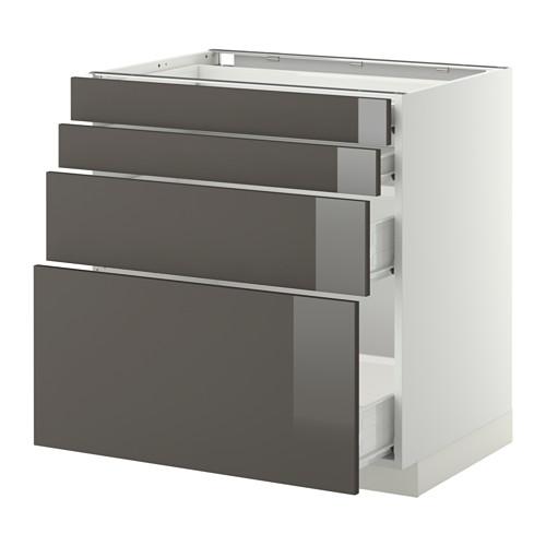 МЕТОД / ФОРВАРА Нплн шк 4 фронт/2 низк/2средн ящ - белый, Рингульт глянцевый серый, 80x60 см