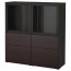 БЕСТО Комбинация д/хранения+стекл дверц - черно-коричневый/Инвикен черно-коричневый прозрачное стекло, направляющие ящика,нажимные