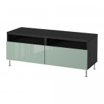 БЕСТО Тумба д/ТВ с ящиками - черно-коричневый глянцевый/серо-зеленый светлый, направляющие ящика,нажимные БЕСТО Тумба д/ТВ с ящиками - черно-коричневый глянцевый/серо-зеленый светлый, направляющие ящика,нажимные