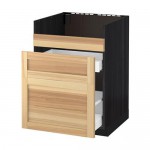 МЕТОД / МАКСИМЕРА Нап шкаф п/мойку ДУМШЁ/3фасада/2ящ - под дерево черный, Торхэмн естественный ясень, 60x60 см