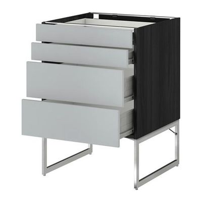 МЕТОД / ФОРВАРА Нплн шк 4 фронт/2 низк/2средн ящ - 60x60x60 см, Веддинге серый, под дерево черный