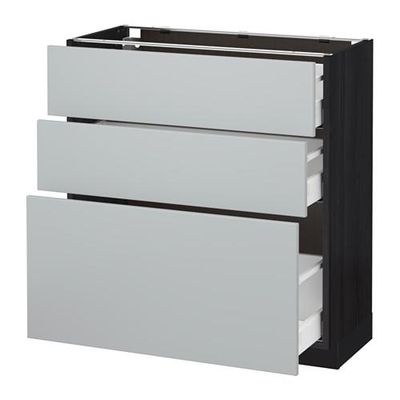 МЕТОД / МАКСИМЕРА Напольный шкаф с 3 ящиками - 80x37 см, Веддинге серый, под дерево черный