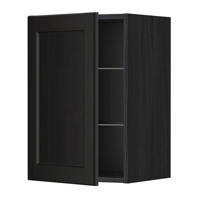 МЕТОД Навесной шкаф с полками/стекл дв - 40x60 см, Лаксарби черно-коричневый, под дерево черный МЕТОД Навесной шкаф с полками/стекл дв - 40x60 см, Лаксарби черно-коричневый, под дерево черный