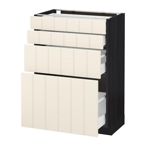 МЕТОД / МАКСИМЕРА Напольн шкаф 4 фронт панели/4 ящика - под дерево черный, Хитарп белый с оттенком, 60x37 см