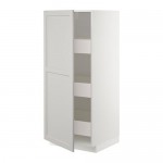 МЕТОД / МАКСИМЕРА Высокий шкаф с ящиками - белый, Лерх светло-серый, 60x60x140 см