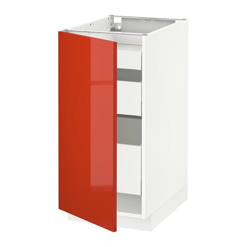 МЕТОД / МАКСИМЕРА Напольный шкаф с 1двр/3ящ - белый, Ерста глянцевый оранжевый, 40x60 см МЕТОД / МАКСИМЕРА Напольный шкаф с 1двр/3ящ - белый, Ерста глянцевый оранжевый, 40x60 см