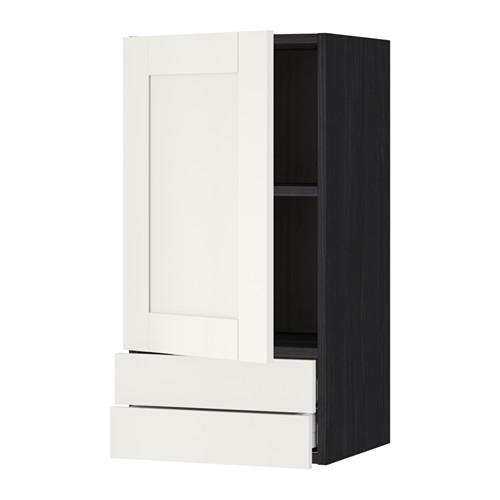 МЕТОД / МАКСИМЕРА Навесной шкаф с дверцей/2 ящика - под дерево черный, Сэведаль белый, 40x80 см