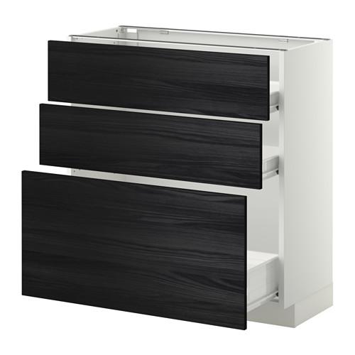 МЕТОД / ФОРВАРА Напольн шкаф 3фрнт пнл/2низк/1ср ящ - белый, Тингсрид под дерево черный, 80x37 см МЕТОД / ФОРВАРА Напольн шкаф 3фрнт пнл/2низк/1ср ящ - белый, Тингсрид под дерево черный, 80x37 см