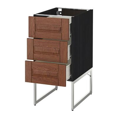 МЕТОД / ФОРВАРА Нплн шк 3 фрнт/3 средн ящика - 40x60x60 см, Филипстад коричневый, под дерево черный