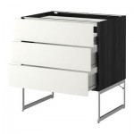 МЕТОД / ФОРВАРА Напольн шкаф/3фронт пнл/3ящика - 80x60x60 см, Хэггеби белый, под дерево черный