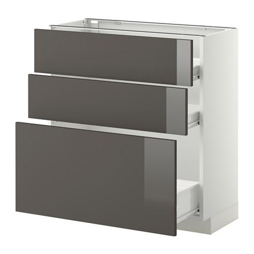 МЕТОД / ФОРВАРА Напольн шкаф 3фрнт пнл/2низк/1ср ящ - белый, Рингульт глянцевый серый, 80x37 см МЕТОД / ФОРВАРА Напольн шкаф 3фрнт пнл/2низк/1ср ящ - белый, Рингульт глянцевый серый, 80x37 см
