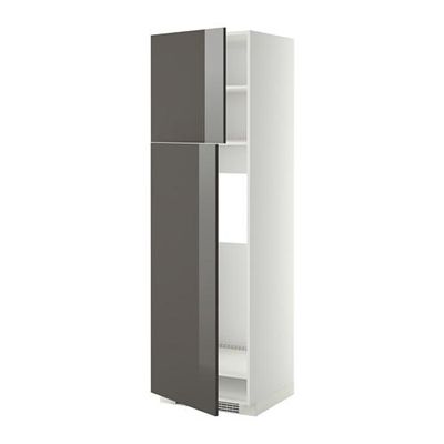 МЕТОД Высокий шкаф д/холодильника/2дверцы - 60x60x200 см, Рингульт глянцевый серый, белый