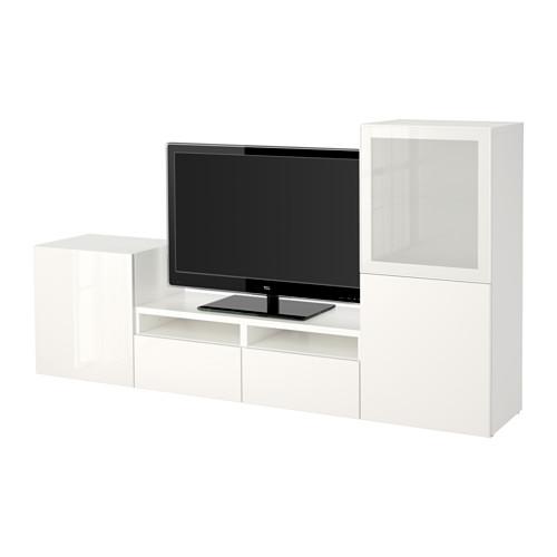 БЕСТО Шкаф для ТВ, комбин/стеклян дверцы - белый/Сельсвикен глянцевый/белый матовое стекло, направляющие ящика, плавно закр БЕСТО Шкаф для ТВ, комбин/стеклян дверцы - белый/Сельсвикен глянцевый/белый матовое стекло, направляющие ящика, плавно закр