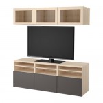 БЕСТО Шкаф для ТВ, комбин/стеклян дверцы - под беленый дуб Грундсвикен/темно-серый прозрачное стекло, направляющие ящика,нажимные БЕСТО Шкаф для ТВ, комбин/стеклян дверцы - под беленый дуб Грундсвикен/темно-серый прозрачное стекло, направляющие ящика,нажимные