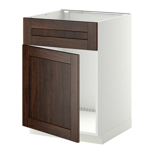 МЕТОД Напольный шкаф п-мойку с дв/фр пнл - белый, Эдсерум под дерево коричневый